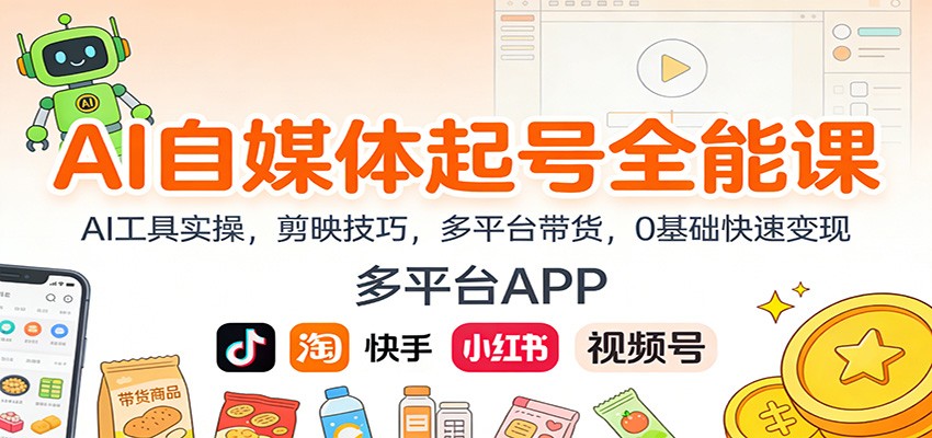 AI自媒体起号全能课：AI工具实操，剪映技巧，多平台带货，0基础快速变现-藏宝阁