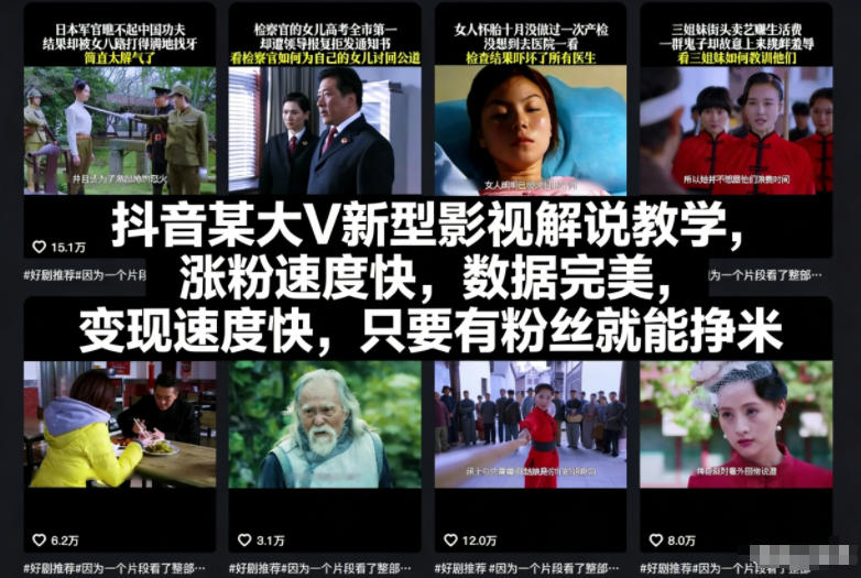 抖音某大V新型影视解说教学，涨粉速度快，数据完美，变现速度快，只要有粉丝就能挣米-藏宝阁