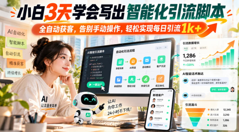 小白3天学会写出智能化引流脚本，全自动获客，告别手动操作，轻松实现每日引流1k+-藏宝阁