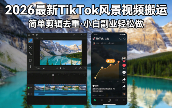 2026最新TikTok风景视频搬运简单剪辑去重小白副业月入 8000-藏宝阁