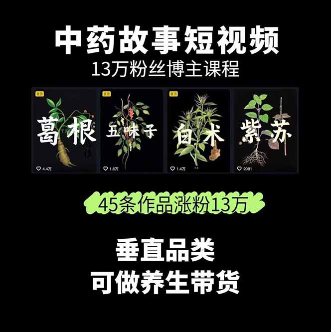 图片[1]-中草药养生赛道：AI文案+故事模板+橱带货，45条作品涨粉13w+单月变现1万+-藏宝阁