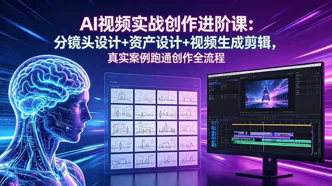 AI视频实战创作进阶课：分镜头设计+资产设计+视频生成剪辑，真实案例跑通创作全流程-藏宝阁