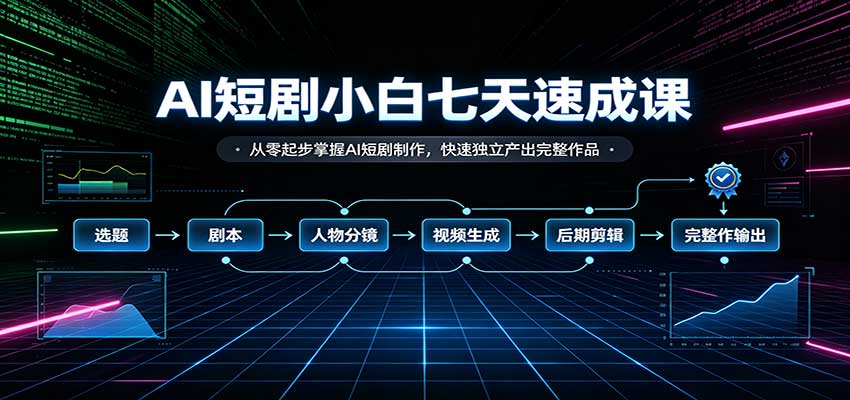 AI短剧小白七天速成课：从零起步掌握AI短剧制作，快速独立产出完整作品-藏宝阁