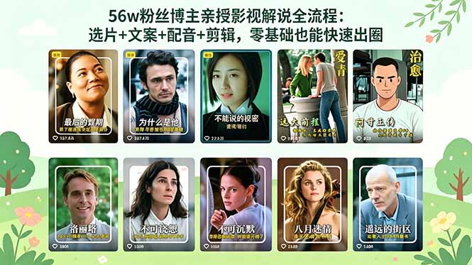 56万粉丝博主亲授影视解说全流程：选片+文案+配音+剪辑，零基础也能快速出圈-藏宝阁