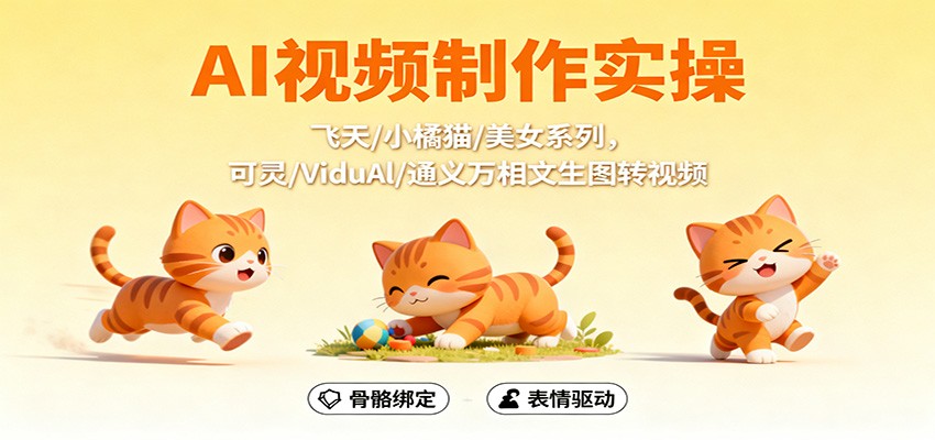 AI视频制作实操，飞天/小橘猫/美女系列，可灵/ViduAl/通义万相文生图转视频-藏宝阁