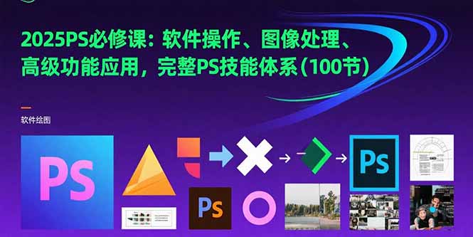 2025PS必修课：软件操作、图像处理、高级功能应用，完整PS技能体系(100节-藏宝阁
