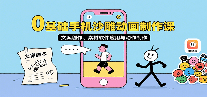0基础手机沙雕动画制作课，文案创作、素材软件应用与动作制作-藏宝阁
