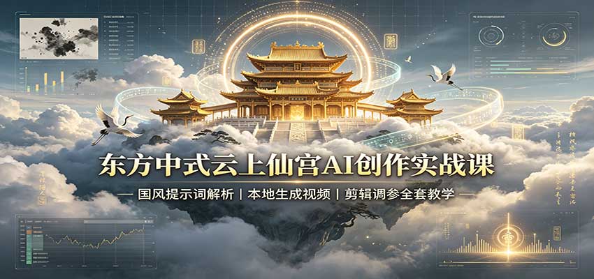 东方中式云上仙宫AI创作实战课：国风提示词解析，本地生成视频，剪辑调参全套教学-藏宝阁