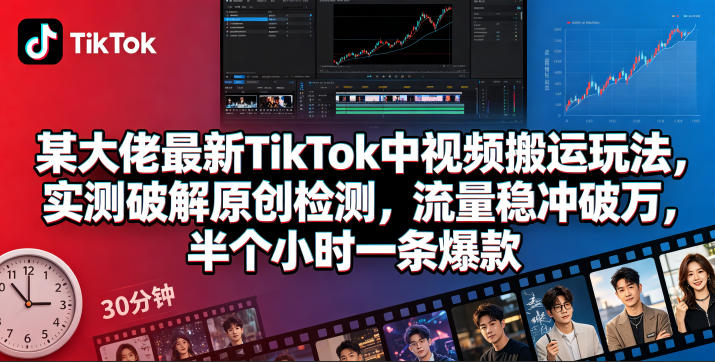 某大佬最新TikTok中视频搬运玩法，实测破解原创检测，流量稳冲破万，半个小时一条爆款-藏宝阁
