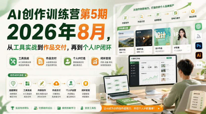 AI创作训练营第5期2026年8月，从工具实战到作品交付，再到个人IP闭环-藏宝阁