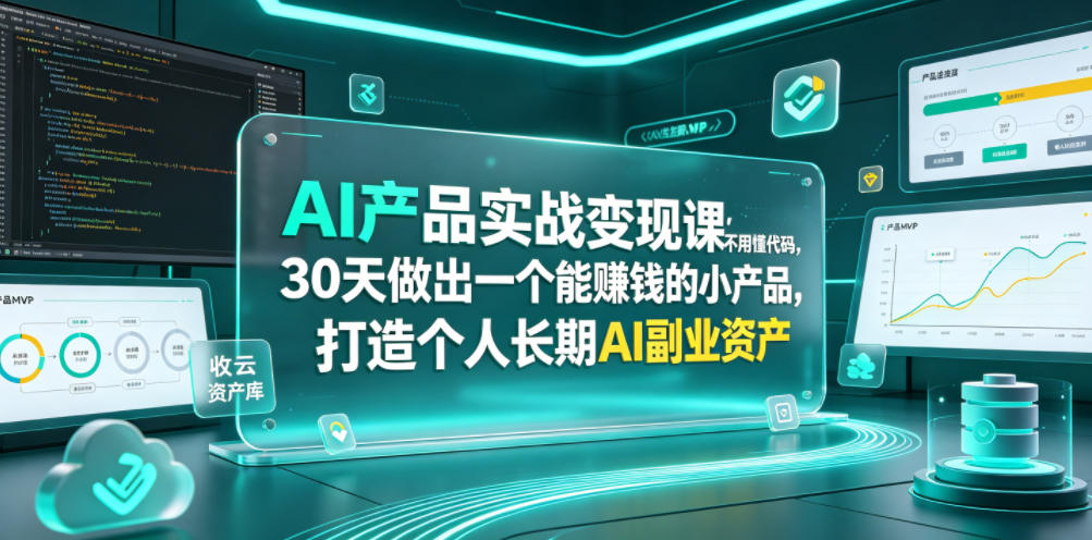 AI产品实战变现课，不用懂代码，30天做出一个能賺钱的小产品，打造个人长期AI副业资产-藏宝阁