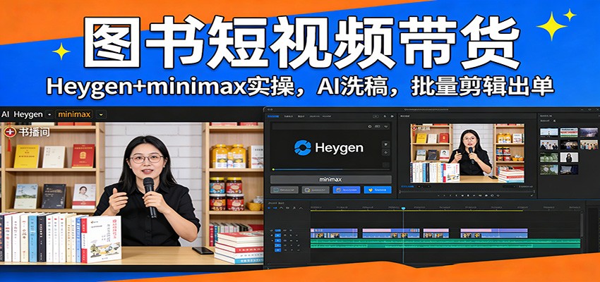 图书短视频带货：Heygen+minimax实操，AI洗稿 ，批量剪辑出单-藏宝阁