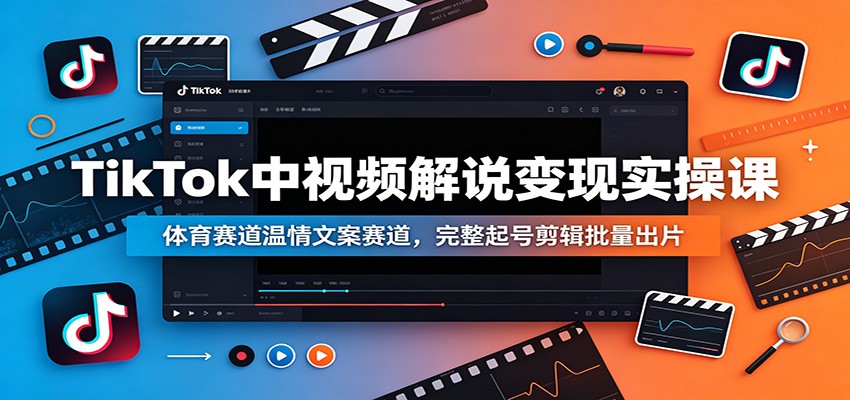 TikTok中视频解说变现实操课：体育赛道温情文案赛道，完整起号剪辑批量出片-藏宝阁