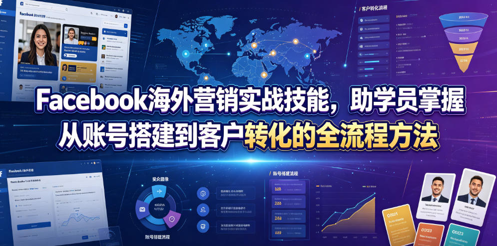 Facebook海外营销实战技能，助学员掌握从账号搭建到客户转化的全流程方法-藏宝阁