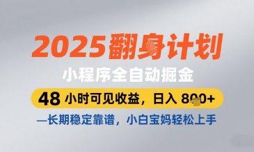 2025小程序全自动掘金，48 小时可见收益，日入8张，长期稳定靠谱，小白宝妈轻松上手【揭秘】-藏宝阁