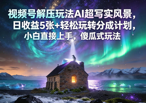 视频号解压玩法AI超写实风景，日收益5张+轻松玩转分成计划，小白直接上手，傻瓜式玩法-藏宝阁