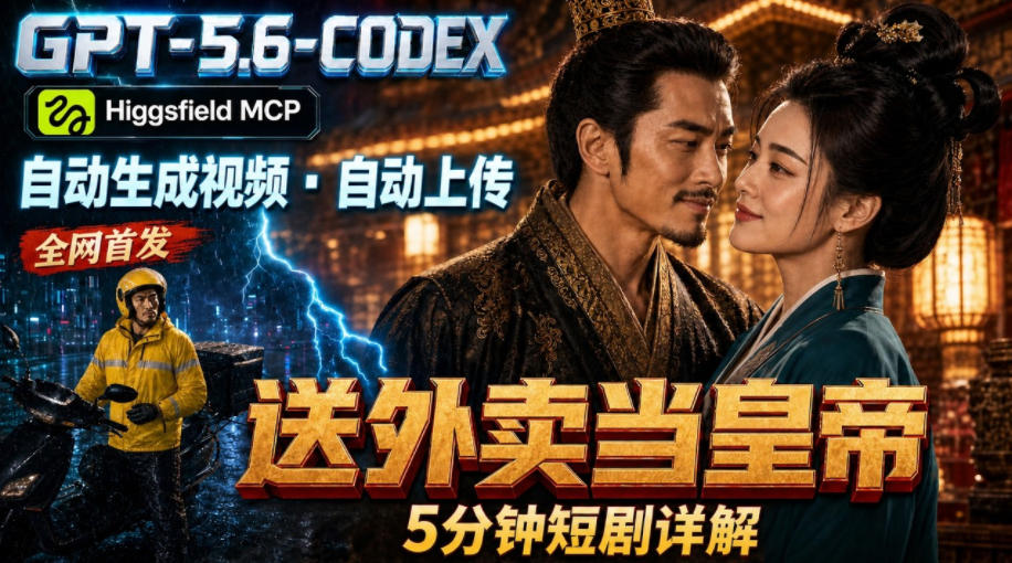 GPT-5.6 Codex+Higgsfield MCP：一条指令生成5分钟短剧并自动上传YouTube(油管)-藏宝阁