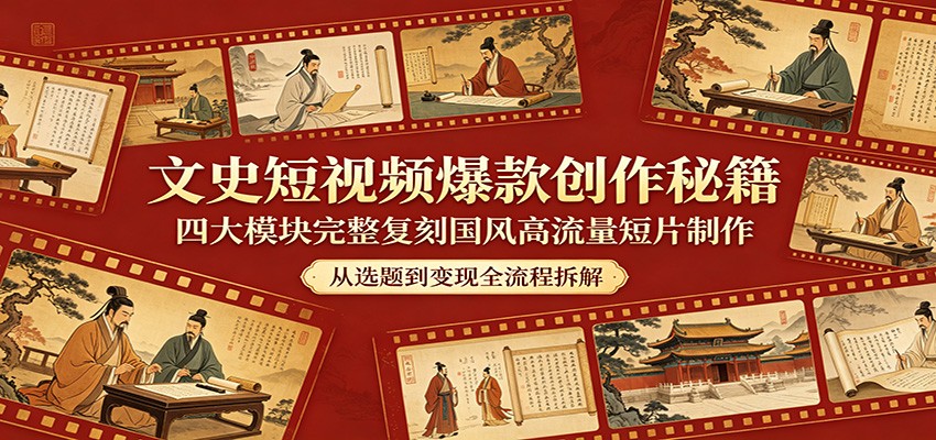 文史短视频爆款创作秘籍：四大模块完整复刻国风高流量短片制作-藏宝阁