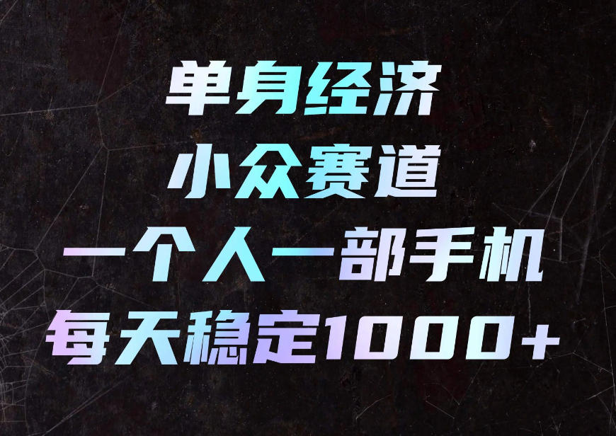 单身经济小众赛道，一个人一部手机，每天稳定1000+，利用下班碎片时间即可【揭秘】-藏宝阁