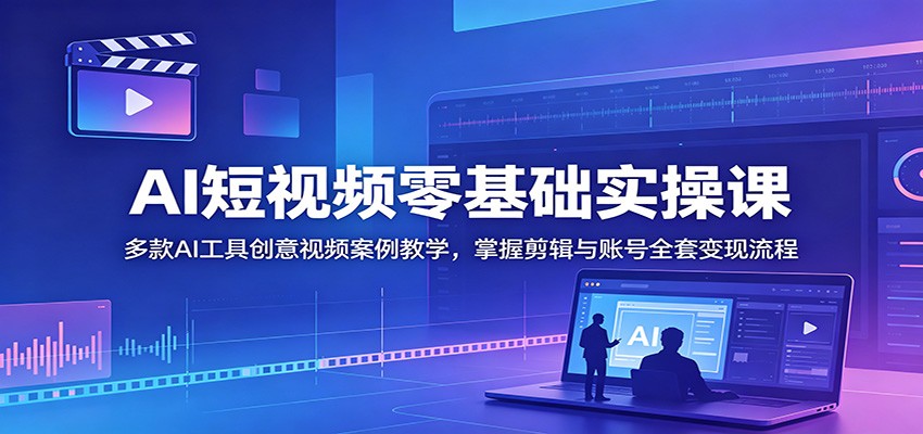 AI短视频零基础实操课：多款AI工具创意视频案例教学，掌握剪辑与账号全套变现流程-藏宝阁