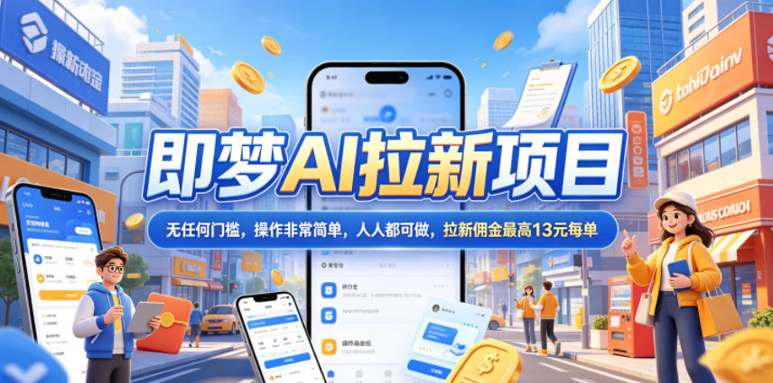 2026年即梦AI拉新项目最新玩法，无任何门槛，操作非常简单，人人都可做，拉新佣金最高13元每单-藏宝阁