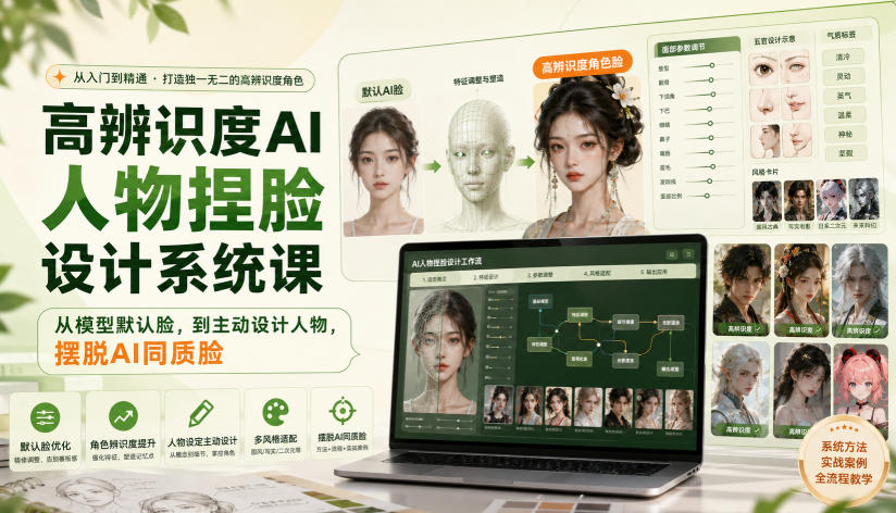 高辨识度AI人物捏脸设计系统课，从模型默认脸，到主动设计人物，摆脱AI同质脸-藏宝阁