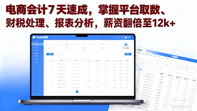 电商会计7天速成，掌握平台取数、财税处理、报表分析，薪资翻倍至12k+-藏宝阁