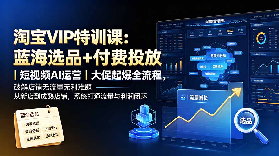 淘宝VIP特训课：蓝海选品+付费投放｜短视频AI运营｜大促起爆全流程，破解店铺无流量无利润难题-藏宝阁