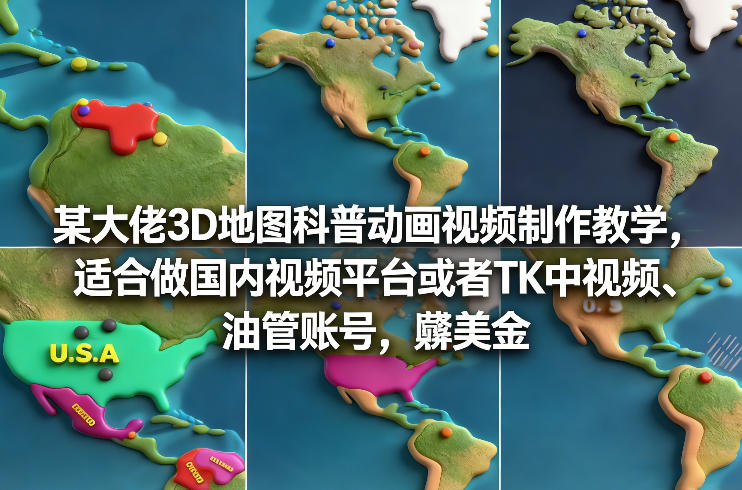 某大佬3D地图科普动画视频制作教学，适合做国内视频平台或者TK中视频、油管账号，賺美金-藏宝阁