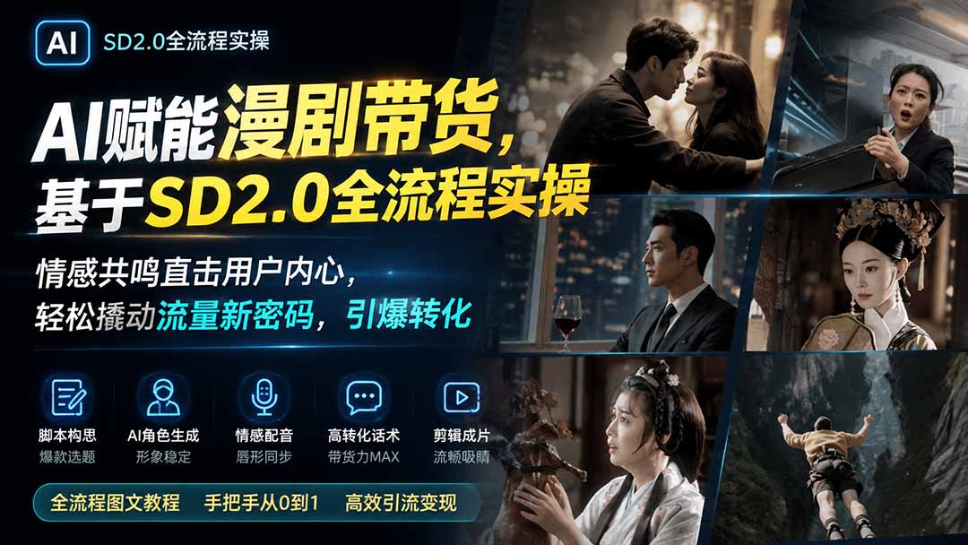 AI赋能漫剧带货，基于SD2.0全流程实操；情感共鸣直击用户内心，轻松撬动流量新密码，引爆转化-藏宝阁