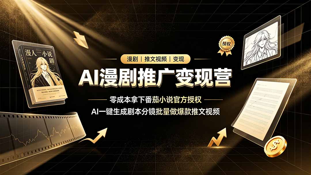 AI漫剧推广变现营，零成本拿下番茄小说官方授权，AI一键生成剧本分镜批量做爆款推文视频-藏宝阁
