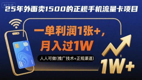 25年外面卖1500的正规手机流量卡项目，一单利润1张+，月入过1W，人人可做(推广技术+正规渠道)【揭秘】-藏宝阁