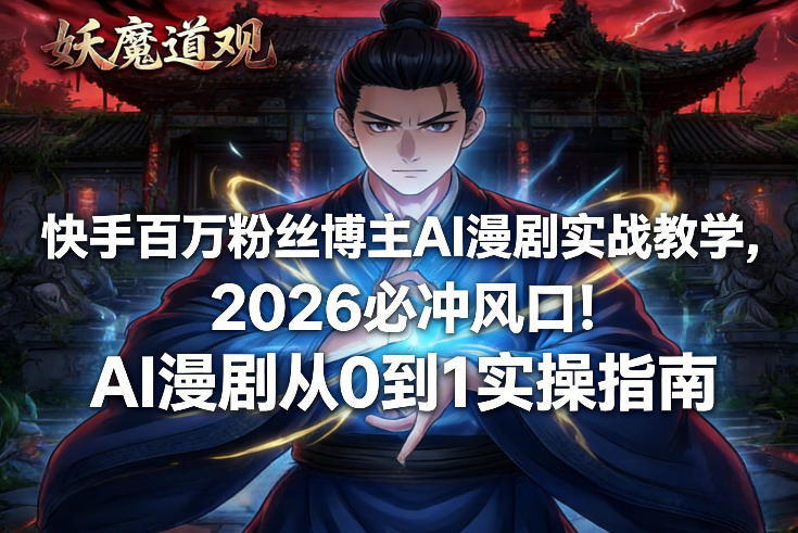 快手百万粉丝博主AI漫剧实战教学，2026必冲风口！AI漫剧从0到1实操指南-藏宝阁