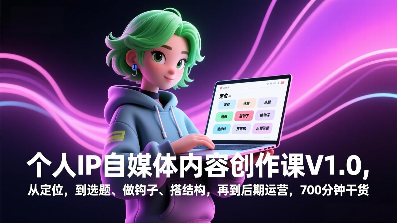 个人IP自媒体内容创作课V1.0，从定位，到选题、做钩子、搭结构，再到后期运营，700分钟干货-藏宝阁