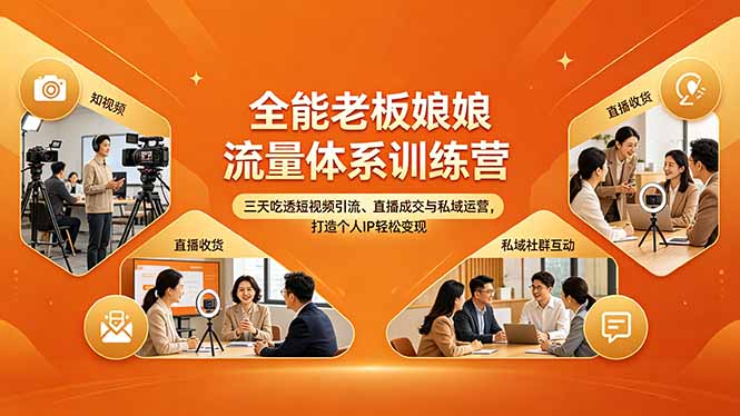 全能老板娘流量体系训练营，三天吃透短视频引流、直播成交与私域运营，打造个人IP轻松变现-藏宝阁