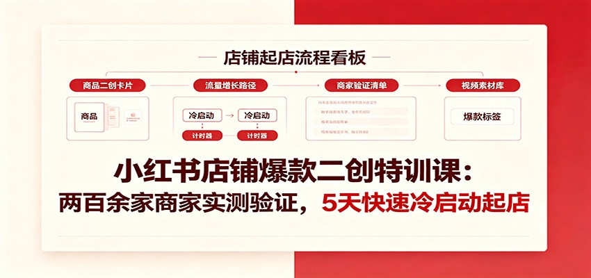 小红书店铺爆款二创特训课：两百余家商家实测验证，5天快速冷启动起店-藏宝阁