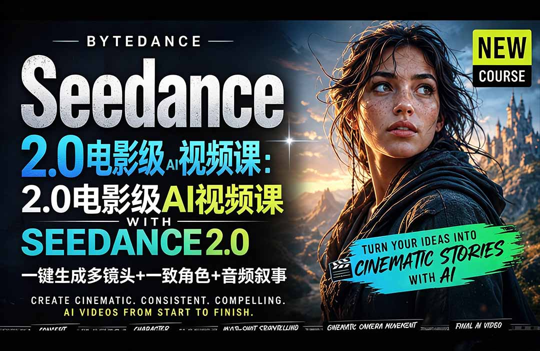 Seedance 2.0电影级AI视频课：一键生成多镜头+一致角色+音频叙事-藏宝阁