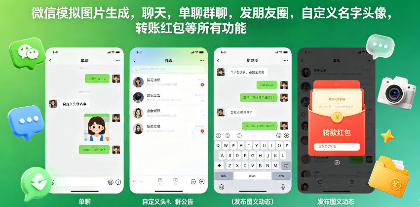 微信模拟图片生成，聊天，单聊群聊，发朋友圈，自定义名字头像，转账红包等所有功能都可以生成-藏宝阁