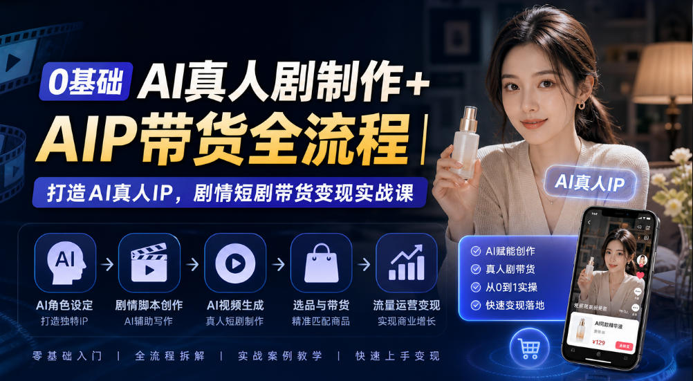 0基础AI真人剧制作+AIP带货全流程｜打造AI真人IP，剧情短剧带货变现实战课-藏宝阁