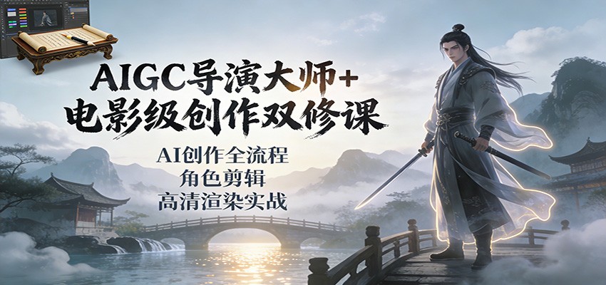 AIGC导演大师+电影级创作双修课：AI创作全流程、角色剪辑、高清渲染实战-藏宝阁