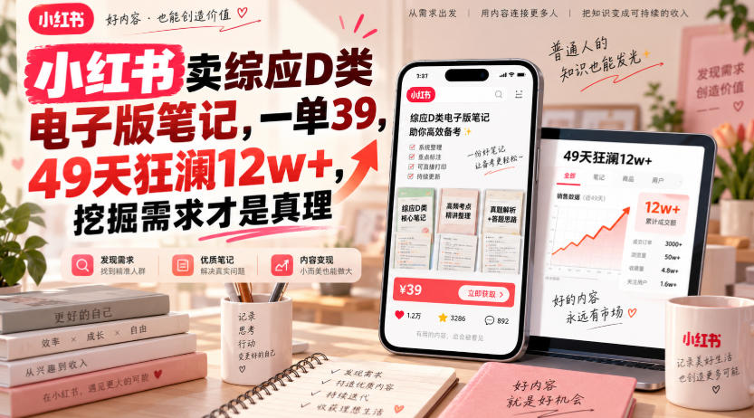 小红书卖综应D类电子版笔记，一单39，49天狂澜12w+，挖掘需求才是真理-藏宝阁