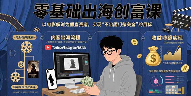 零基础出海创富课：以电影解说为垂直赛道，实现不出国门赚美金的目标-藏宝阁