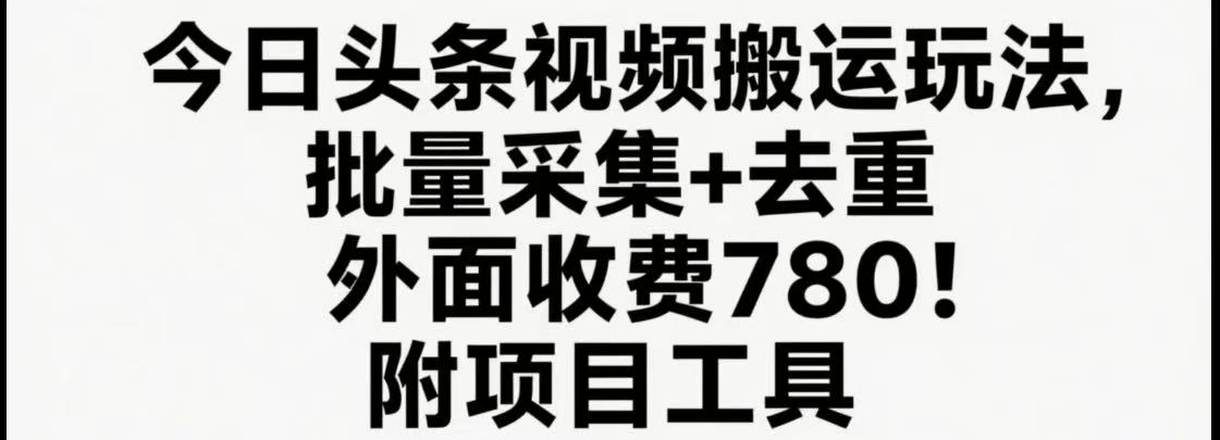 今日头条视频搬运玩法，软件一键去重，轻松日入500+附项目工具-藏宝阁