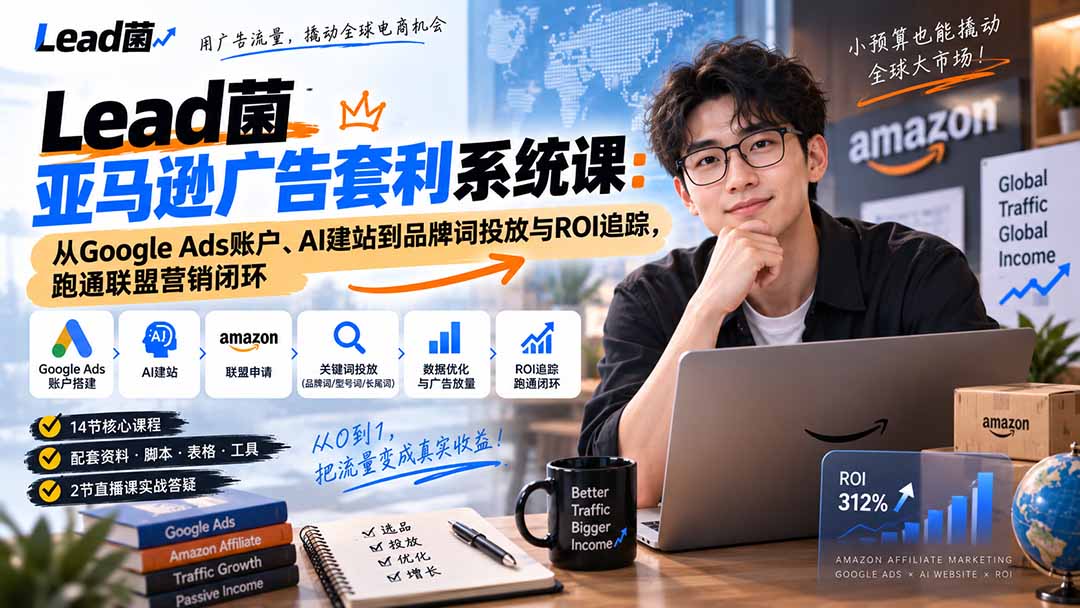 Lead菌亚马逊广告套利系统课：从Google Ads账户、AI建站到品牌词投放与ROI追踪，跑通联盟营销闭环-藏宝阁
