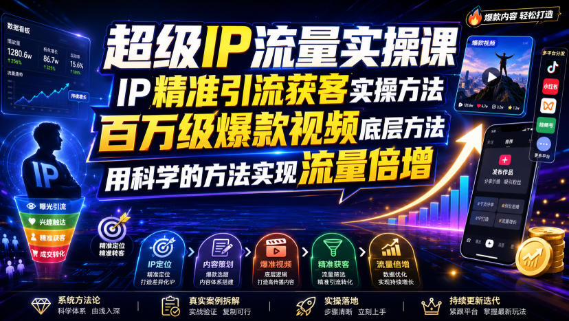 超级IP流量实操课，IP精准引流获客实操方法，百万级爆款视频底层方法，用科学的方法实现流量倍增-藏宝阁