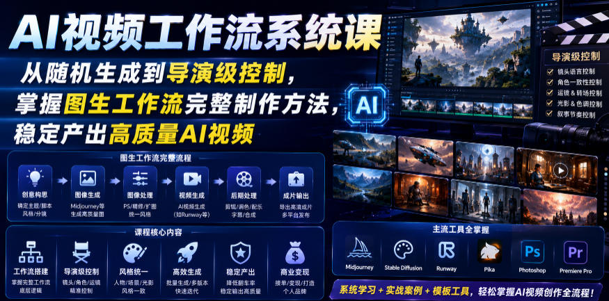 AI视频工作流系统课，从随机生成到导演级控制，掌握图生工作流完整制作方法，稳定产出高质量AI视频-藏宝阁