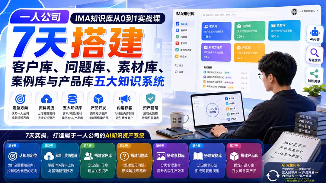 一人公司IMA知识库从0到1实战课：7天搭建客户库、问题库、素材库、案例库与产品库五大知识系统-藏宝阁