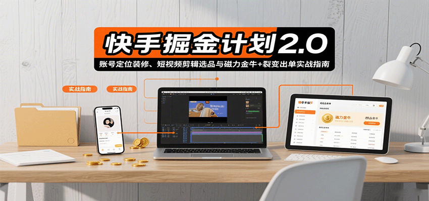 快手掘金计划2.0，账号定位装修、短视频剪辑选品与磁力金牛+裂变出单实战指南-藏宝阁