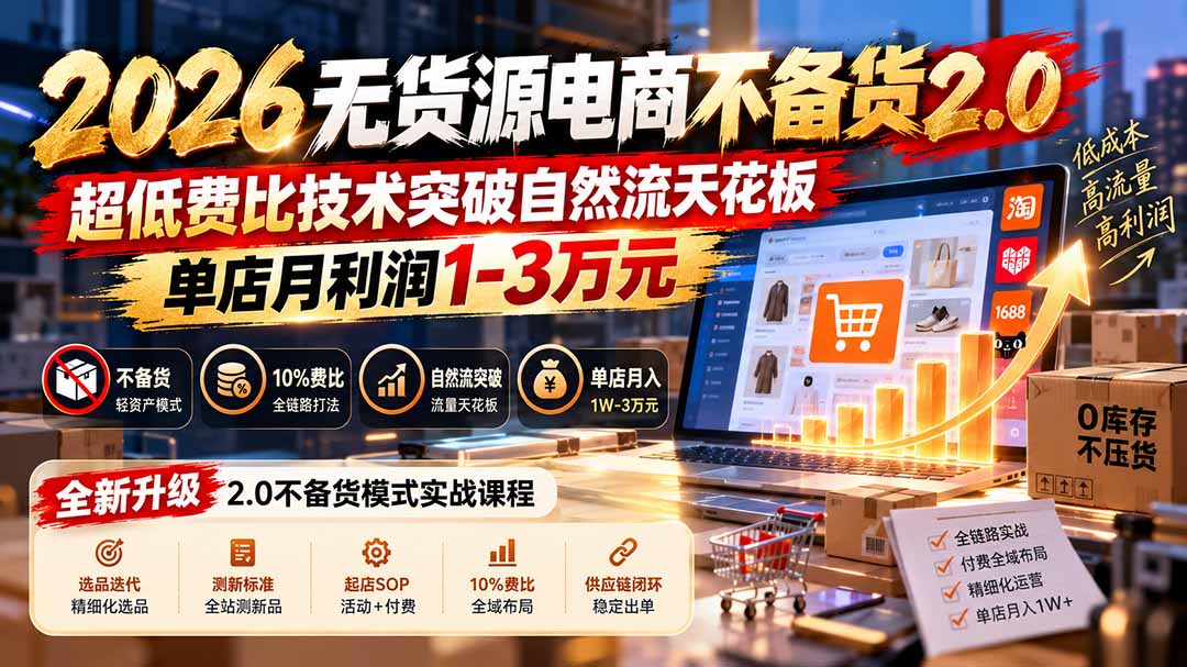 2026无货源电商不备货2.0【更新1019】：超低费比技术突破自然流天花板，单店月利润1-3万元-藏宝阁