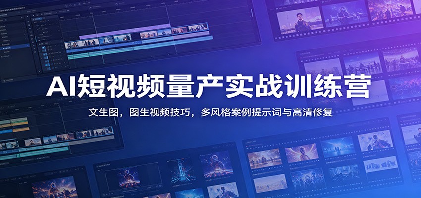 AI短视频量产实战训练营：文生图，图生视频技巧，多风格案例提示词与高清修复-藏宝阁
